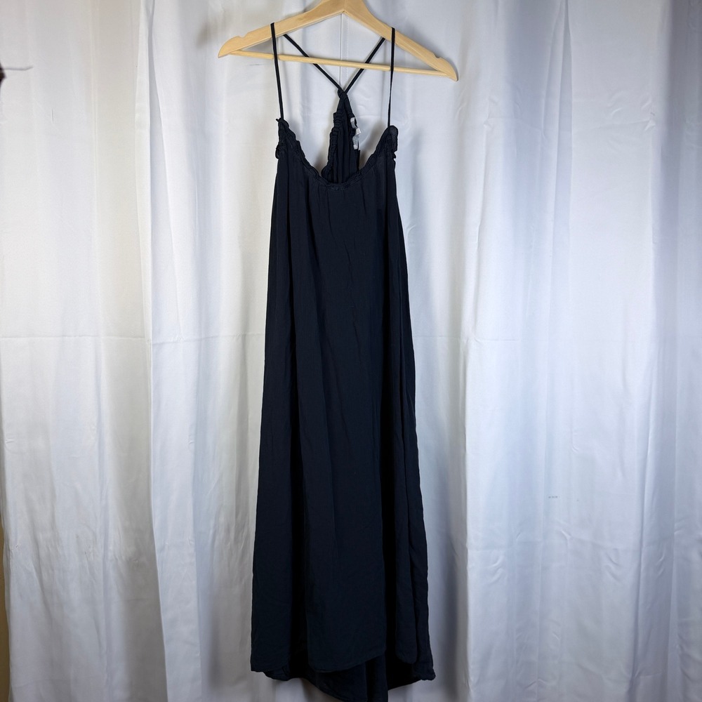 Everyday Ritual Luxury Cottons Black Maxi Dress Ruffle Neck Racerback Size L
